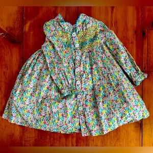 Mini Boden long sleeve floral spring smocked dress. Size 2-3 year.